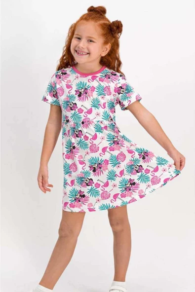 Minnie Mouse Lisanslı Pembe Kız Çocuk Homewear Elbise D4314-c - 1