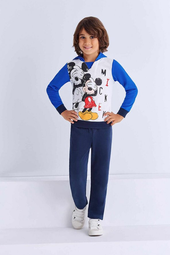 & Minnie Mouse Lisanslı Erkek Çocuk Kapüşonlu Eşofman Takımı Krem - D4025-C