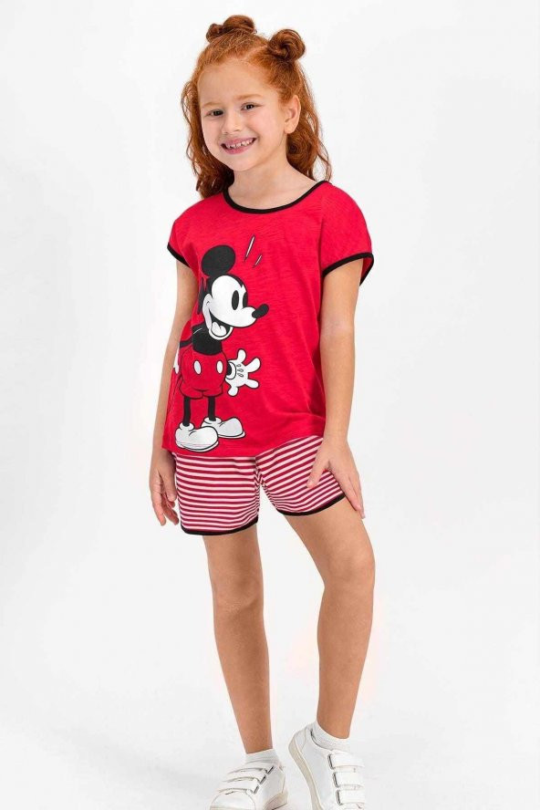 Minnie Mouse Lisanslı Kırmızı Kız Çocuk Şort Takım - D4318-C