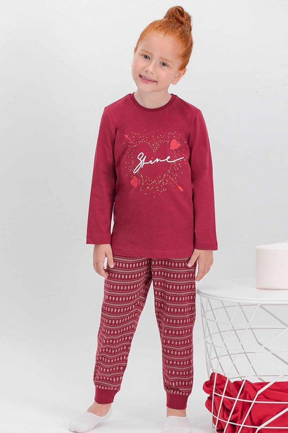 Shine Bordo Kız Çocuk Pijama Takımı