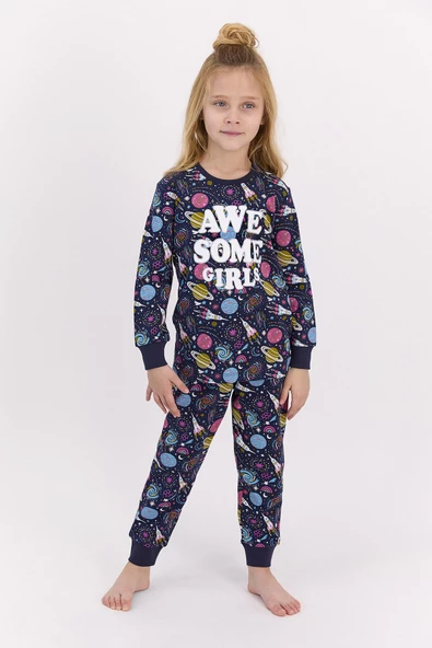 Awsome Girls Lacivert Kız Çocuk Mevsimlik Pijama Takımı RP2564-C