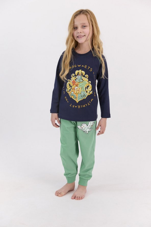 Lisanslı Lacivert Kız Çocuk Ribanalı Pijama Takımı L1414-C