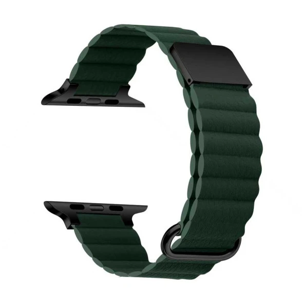 ​​​Apple Watch Ultra 49mm KRD-78 PU Deri Kordon Strap Kayış Lyon Tech  Koyu Yeşil