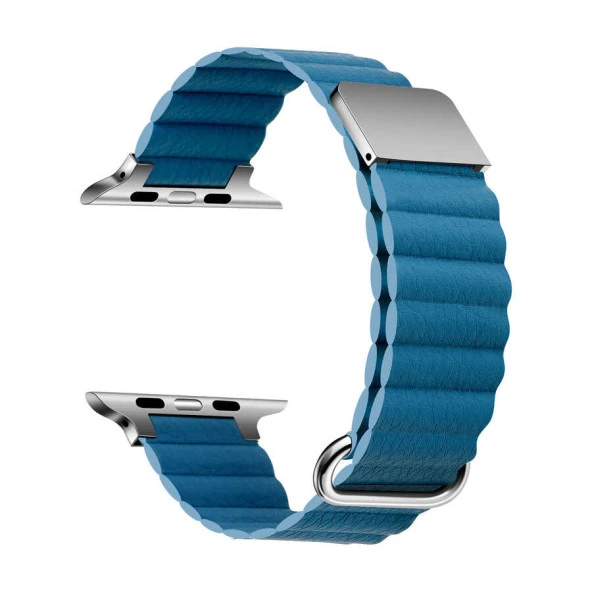 ​​​Apple Watch Ultra 49mm KRD-78 PU Deri Kordon Strap Kayış Lyon Tech  Mavi
