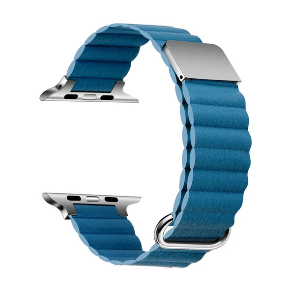 ​​​Apple Watch 44mm KRD-78 PU Deri Kordon Strap Kayış Lyon Tech  Mavi