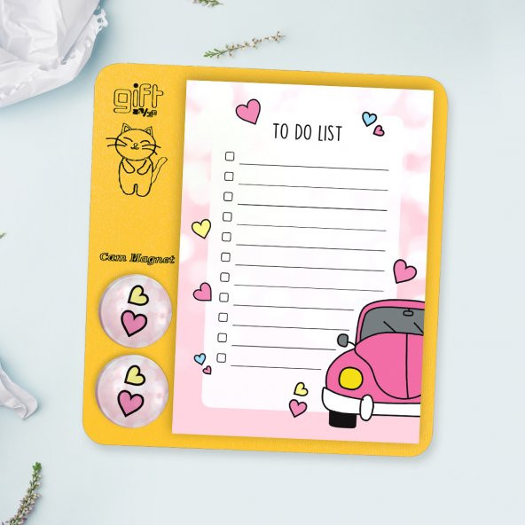 Cam Magnet Rozetli To Do List Mini Set - Pink Beetle Not Defteri