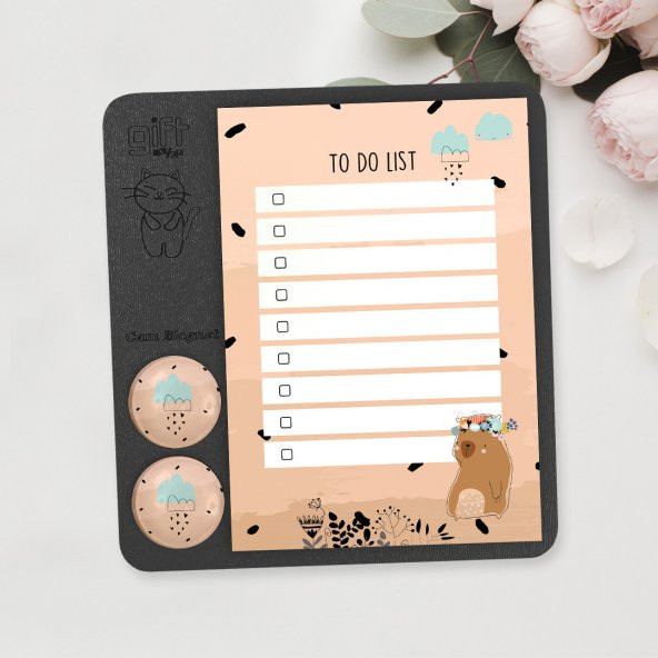 Cam Magnet Rozetli To Do List Mini Set - Bear Not Defteri