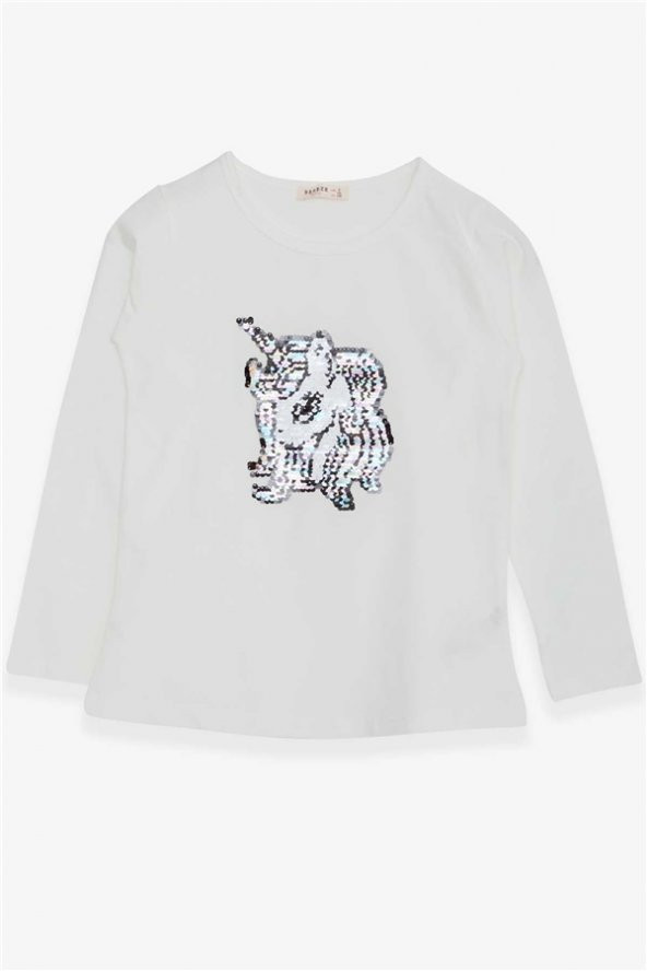 Kız Çocuk Uzun Kollu Tişört Pullu Unicorn Ekru Soft (4-8 Yaş)
