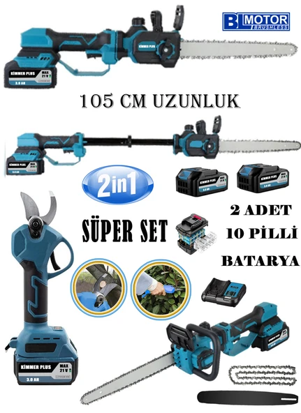 Wacker Pro Kimmer Seri 105 CM Teleskopik Uzunluk 33 Cm Palalı Yağ Pompalı Testere + Akülü Budama Makası ürün görseli 1