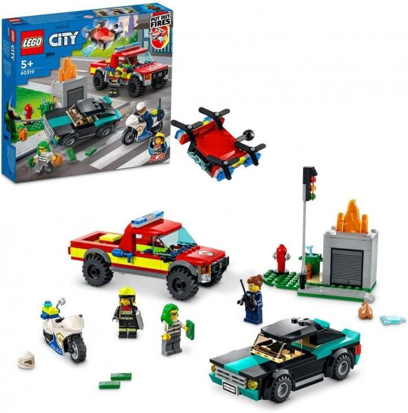 LEGO City İtfaiye Kurtarma Operasyonu ve Polis Takibi - 5 Yaş ve Üzeri Çocuklar için İtfaiye Oyuncağı Yapım Seti 60319