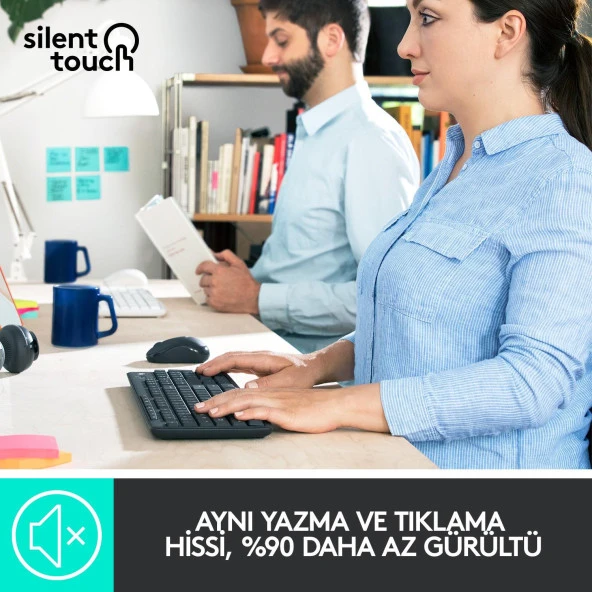 Logitech Sessiz Kablosuz Türkçe Klavye Mouse Seti - Siyah - Resim 2