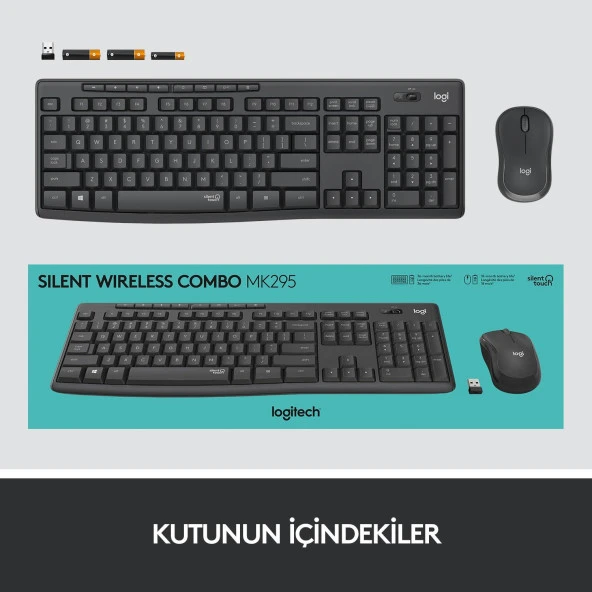 Logitech Sessiz Kablosuz Türkçe Klavye Mouse Seti - Siyah - Resim 9