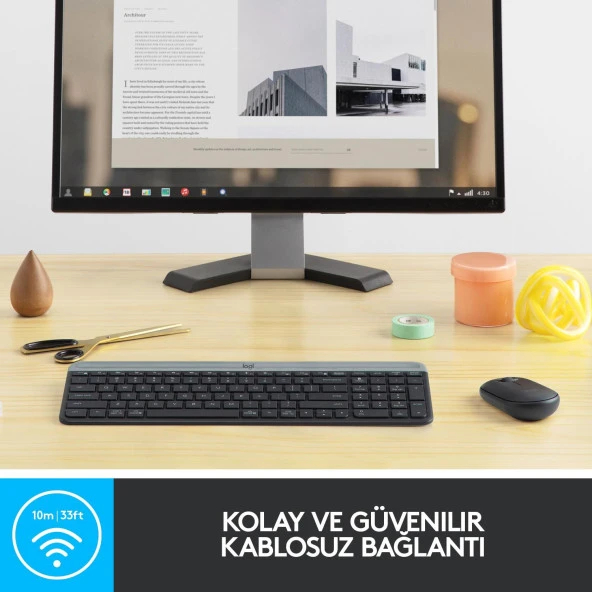Logitech Kablosuz İnce Türkçe Klavye Mouse Seti - Siyah - Resim 4