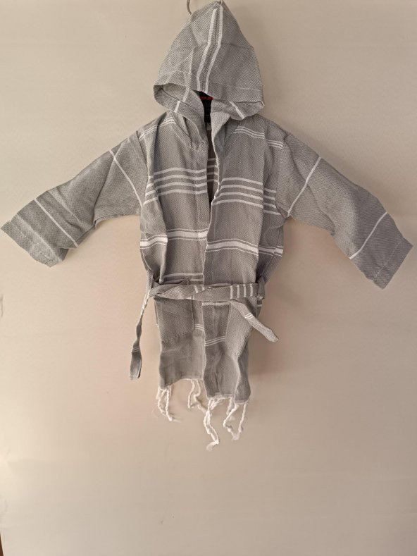 Kapüşonlu Çocuk Peştamal Bornoz 1-5 Yaş Gri - 3