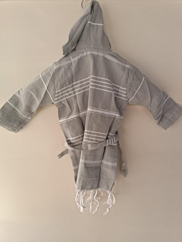 Kapüşonlu Çocuk Peştamal Bornoz 1-5 Yaş Gri - 5