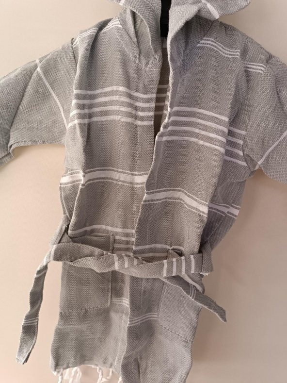 Kapüşonlu Çocuk Peştamal Bornoz 1-5 Yaş Gri - 7