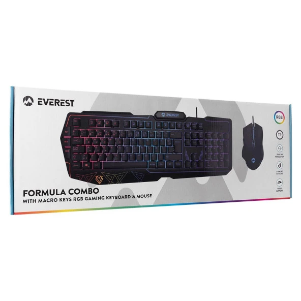 Everest Formula Combo Usb 3 Makro Tuşlu RGB Aydınlatmalı Q Gaming Oyuncu Klavye Mouse Seti - Resim 5