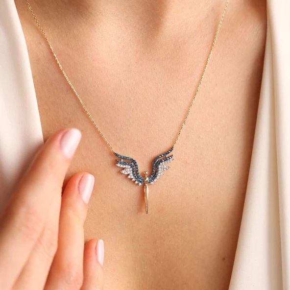 14 Ayar Altın Angel Kolye Blue Topaz