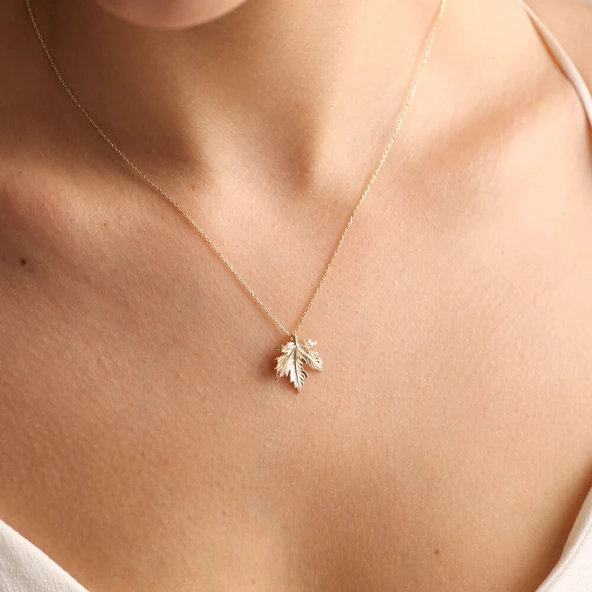 14 Ayar Altın Çınar Kolye - Resim 2