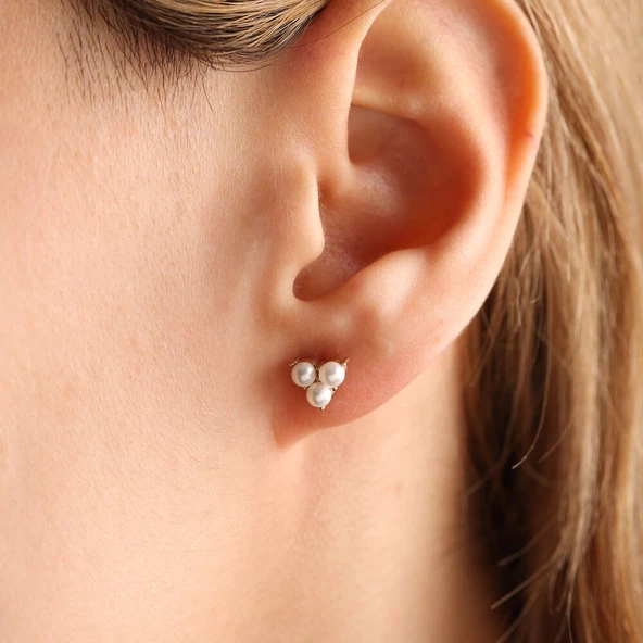 14 Ayar Altın İnci Küpe - Resim 3