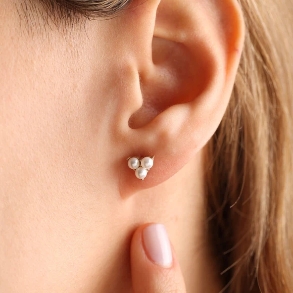 14 Ayar Altın İnci Küpe - Resim 2