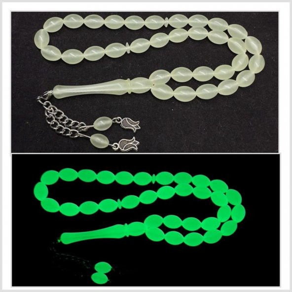 Karanlıkta Fosforlu Renge Dönüşen 7-11mm Püsküllü Beyzi Model Kedi Gözü Tesbih ürün görseli