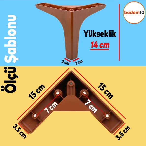 Sedef Lüks Mobilya Kanepe Sehpa Tv Ünitesi Koltuk Ayağı 14 Cm Ahşap Desenli Kahverengi Baza Ayakları - Resim 2
