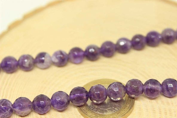 Ametist Taşı Canlı Renk Faset Kesim Dizi 8mm - Resim 2
