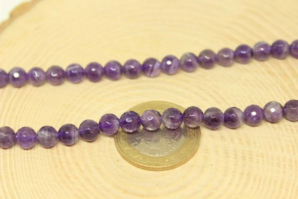 Ametist Taşı Canlı Renk Faset Kesim Dizi 6mm - Resim 2