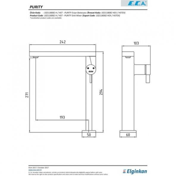 Eca Purity Eviye Bataryası 102118082H - 2