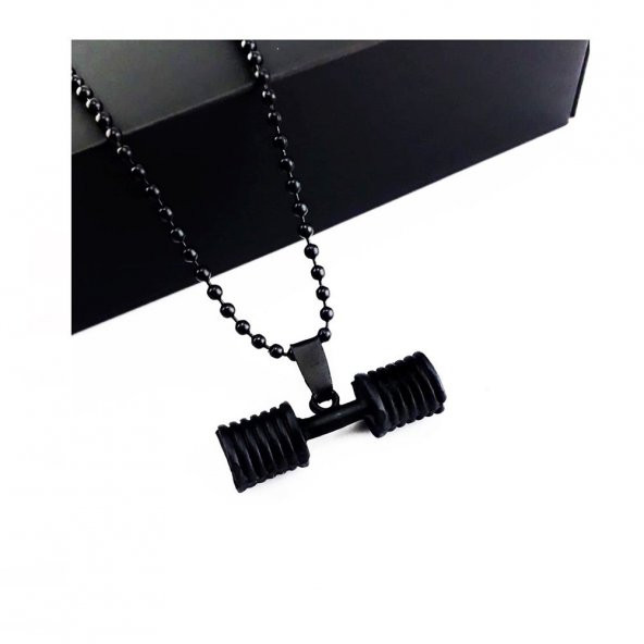 Mat Siyah Renk Erkek Dumbel Kolye