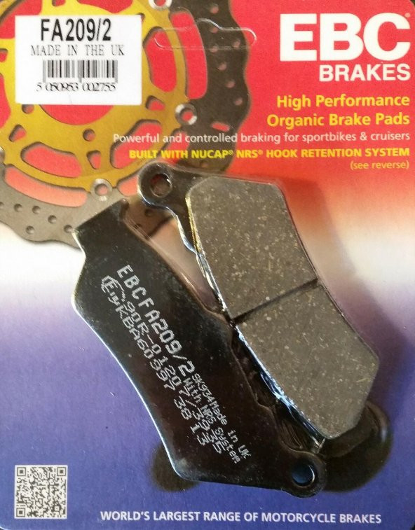 Ebc Fa209/2 2014-2018 BMW R 1200 RS Arka Fren Balatası Organik Balata