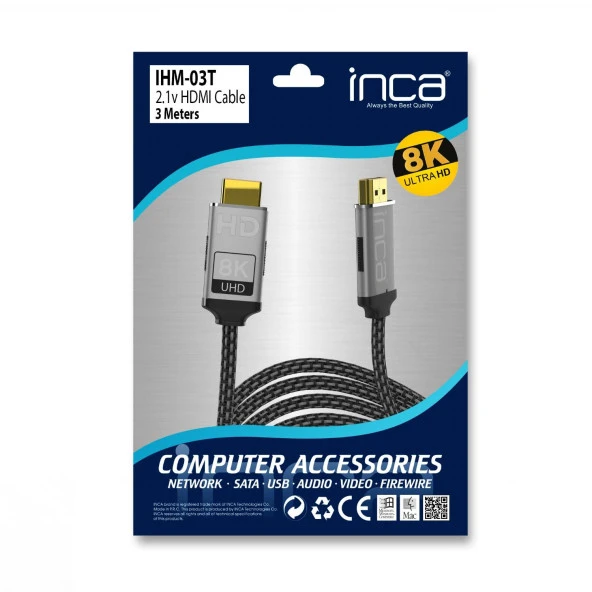 Inca 2.1V 3 Metre HDMI To HDMI Kablo 7680 × 4320 8K HDMI Kablo - Resim 8