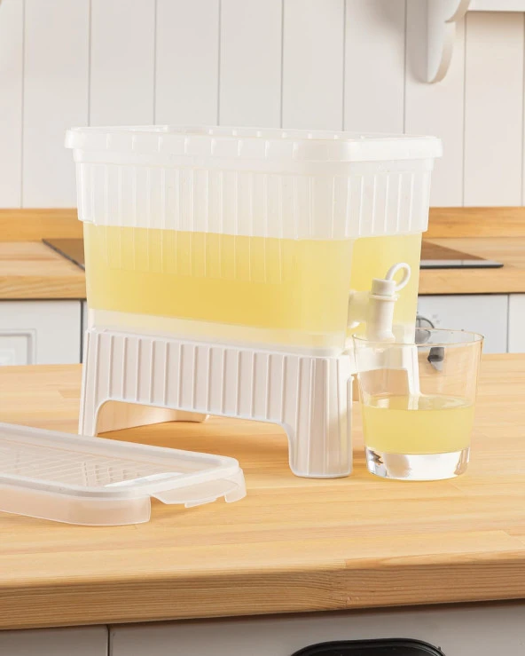nefertiya Beyaz Buzdolabı İçi Musluklu Ayaklı Su -Limonata - İçecek Sebili Piknik Bidonu 4 LT