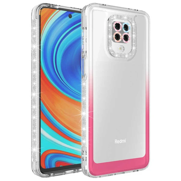 Zore Xiaomi ile uyumlu Redmi Note 9 Pro Kılıf Simli ve Renk Geçiş Tasarımlı Lens Korumalı Park Kapak - 6