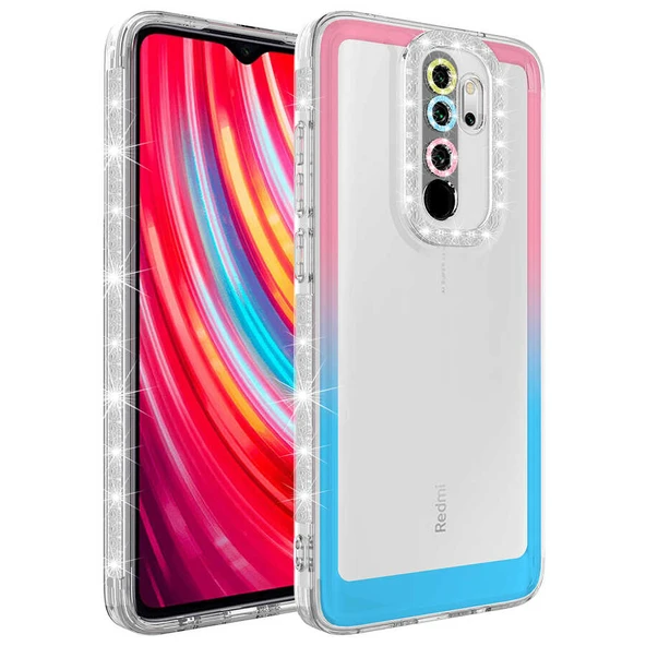 Zore Xiaomi ile uyumlu Redmi Note 8 Pro Kılıf Simli ve Renk Geçiş Tasarımlı Lens Korumalı Park Kapak - 5