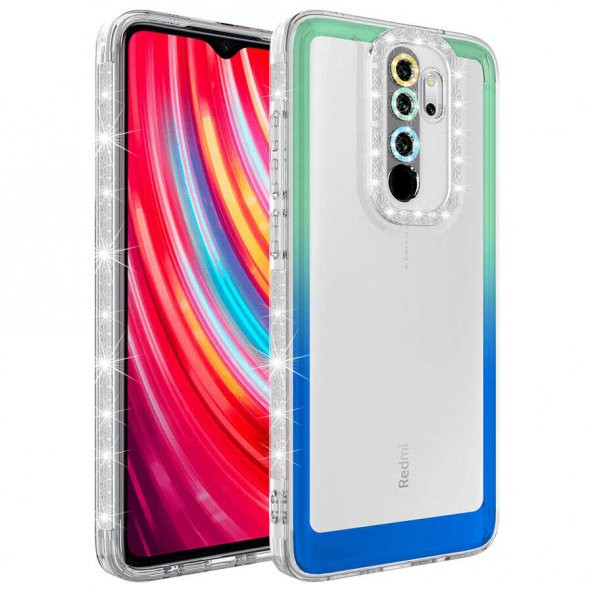 Xiaomi Redmi Note 8 Pro Kılıf Simli ve Renk Geçiş Tasarımlı Lens Korumalı Park Kapak