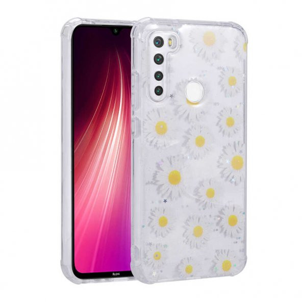 Xiaomi Redmi Note 8 Pro Kılıf Simli Desenli Kamera Korumalı Parlak Popy Kapak