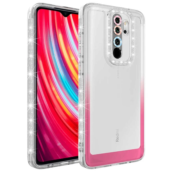 Zore Xiaomi ile uyumlu Redmi Note 8 Pro Kılıf Simli ve Renk Geçiş Tasarımlı Lens Korumalı Park Kapak - 6