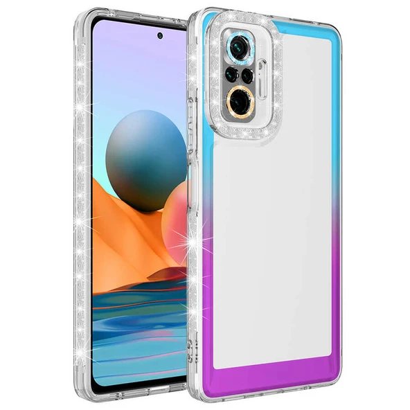 Zore Xiaomi ile uyumlu Redmi Note 10 Pro Kılıf Simli ve Renk Geçiş Tasarımlı Lens Korumalı Park Kapak - 7