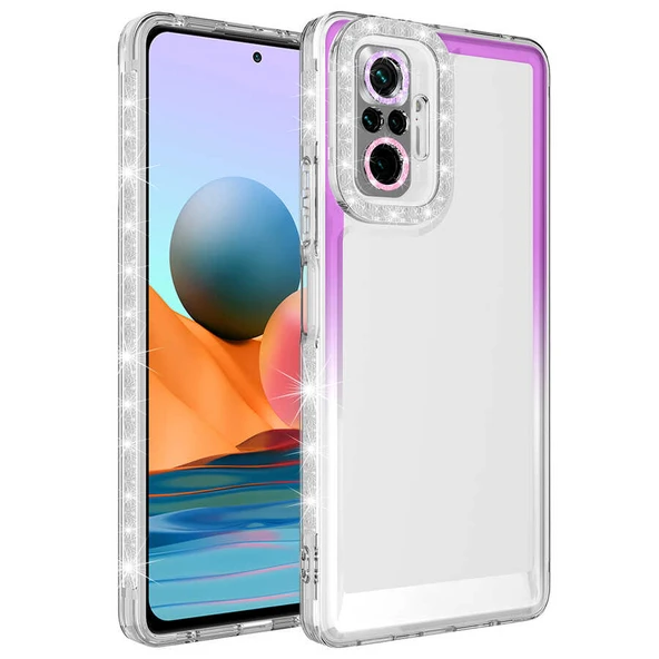 Zore Xiaomi ile uyumlu Redmi Note 10 Pro Kılıf Simli ve Renk Geçiş Tasarımlı Lens Korumalı Park Kapak - 3