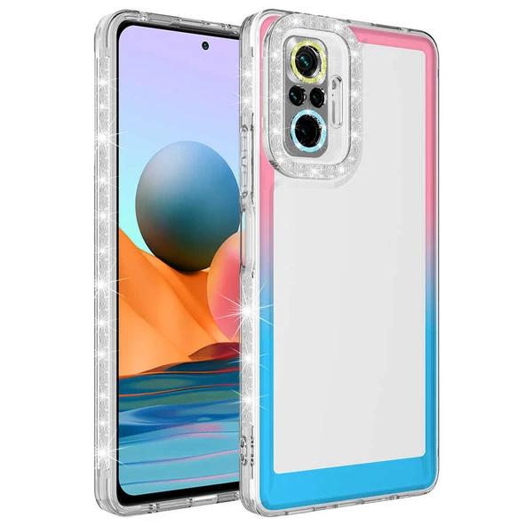 Zore Xiaomi ile uyumlu Redmi Note 10 Pro Kılıf Simli ve Renk Geçiş Tasarımlı Lens Korumalı Park Kapak - 5