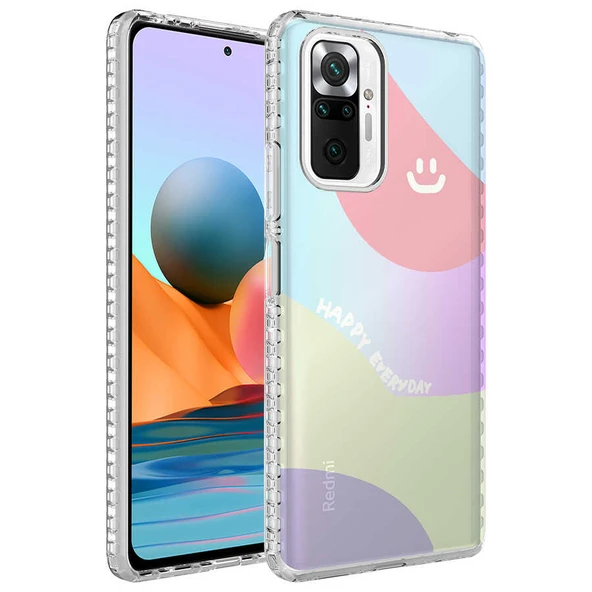 Zore Xiaomi ile uyumlu Redmi Note 10 Pro Kılıf Airbag Kenarlı Renkli Desenli Silikon Elegans Kapak - 6