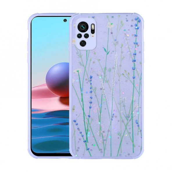 Xiaomi Redmi Note 10 Kılıf Simli Desenli Kamera Korumalı Parlak Popy Kapak - 2