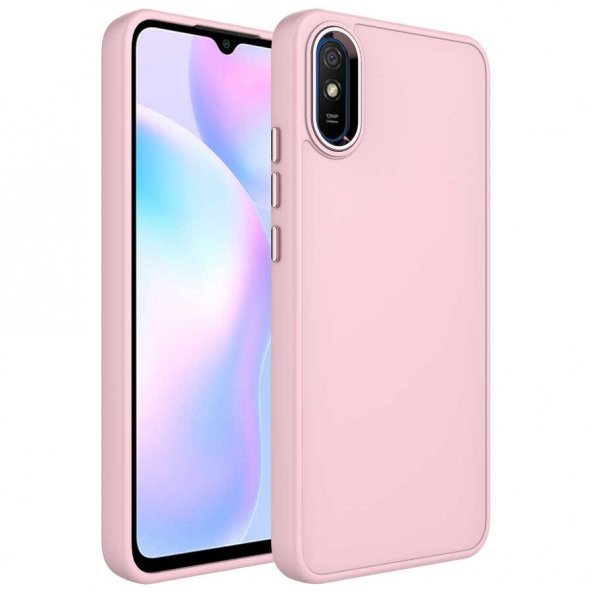 Xiaomi Redmi 9A Kılıf Metal Çerçeve ve Buton Tasarımlı Silikon Luna Kapak