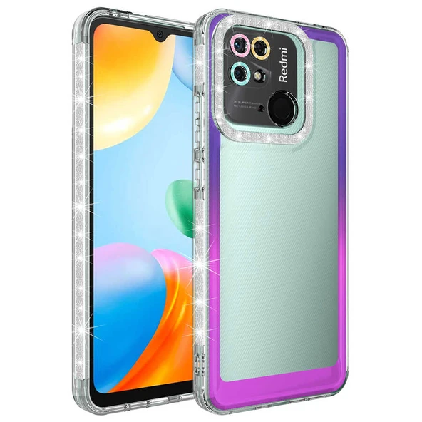 Zore Xiaomi ile uyumlu Redmi 10C Kılıf Simli ve Renk Geçiş Tasarımlı Lens Korumalı Park Kapak - Resim 4