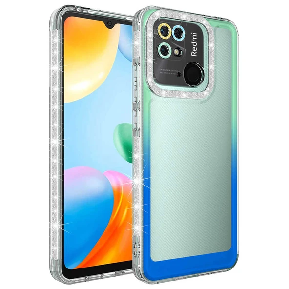 Zore Xiaomi ile uyumlu Redmi 10C Kılıf Simli ve Renk Geçiş Tasarımlı Lens Korumalı Park Kapak - Resim 9