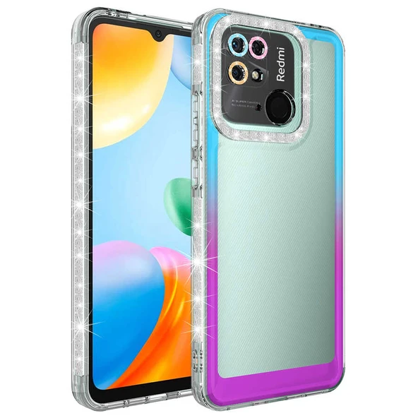 Zore Xiaomi ile uyumlu Redmi 10C Kılıf Simli ve Renk Geçiş Tasarımlı Lens Korumalı Park Kapak ürün görseli 1