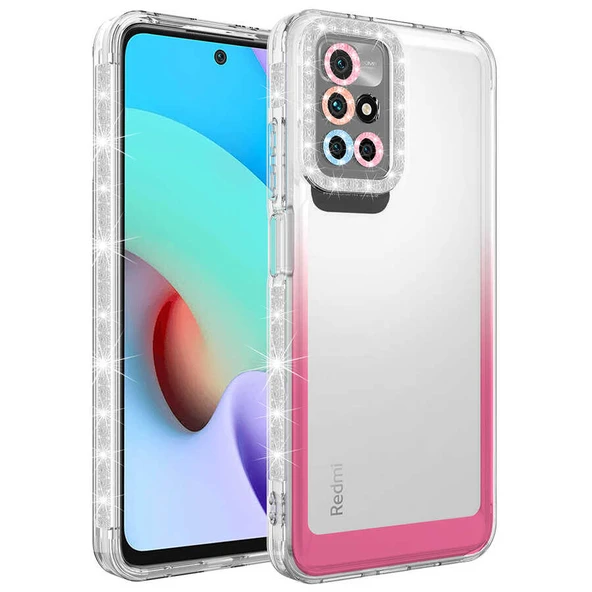 Zore Xiaomi ile uyumlu Redmi 10 Kılıf Simli ve Renk Geçiş Tasarımlı Lens Korumalı Park Kapak - 6