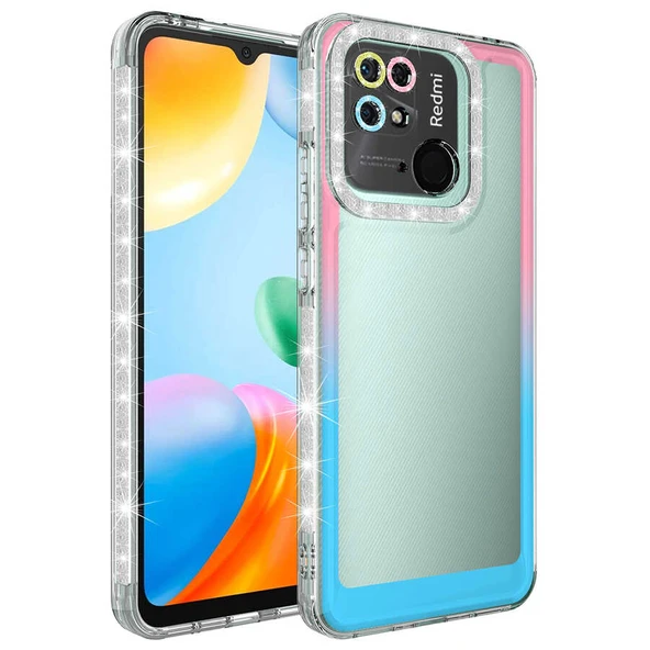 Zore Xiaomi ile uyumlu Redmi 10C Kılıf Simli ve Renk Geçiş Tasarımlı Lens Korumalı Park Kapak - Resim 5